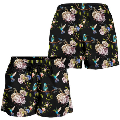 Hummingbird Flower Themed Print Women Shorts-JTAMIGO.COM