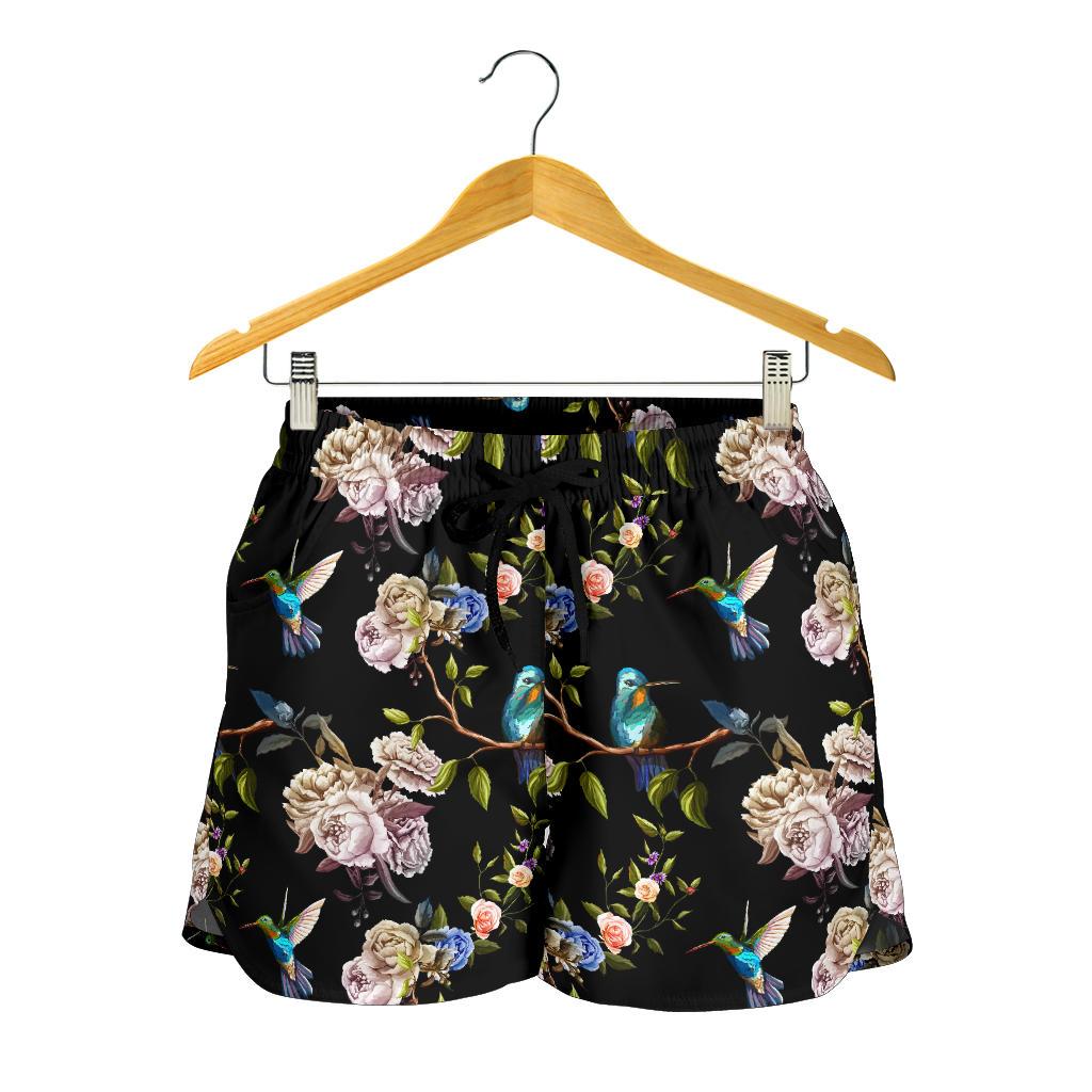 Hummingbird Flower Themed Print Women Shorts-JTAMIGO.COM