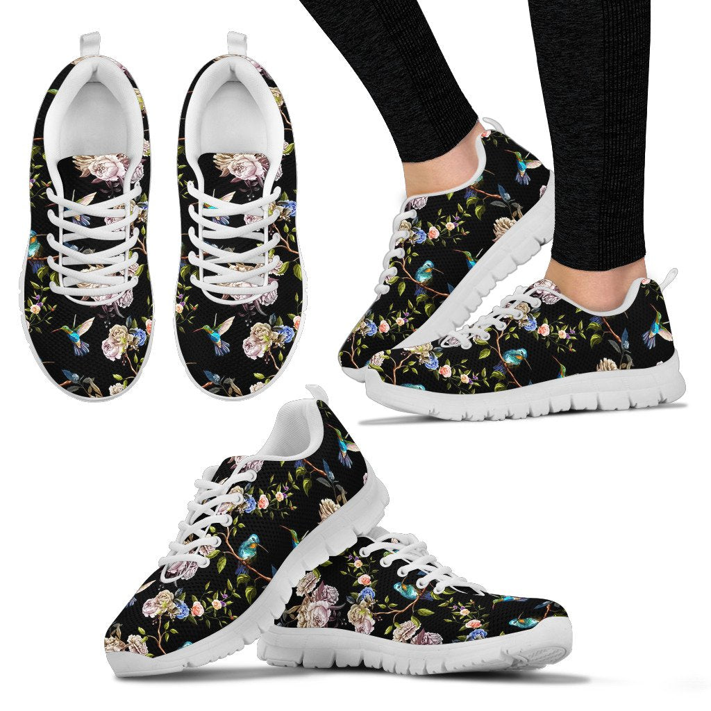 Hummingbird Flower Themed Print Women Sneakers Shoes