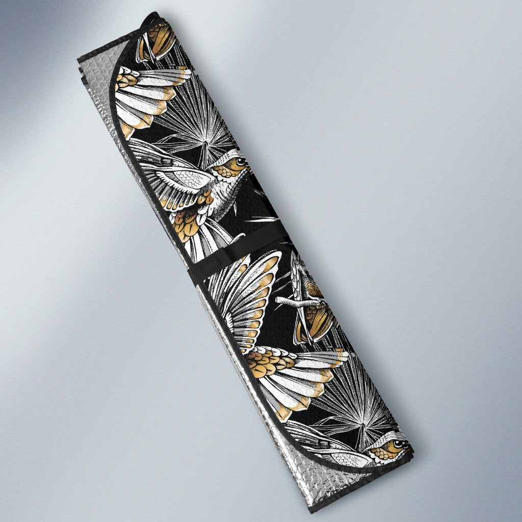 Hummingbird Gold Design Themed Print Car Sun Shade For Windshield