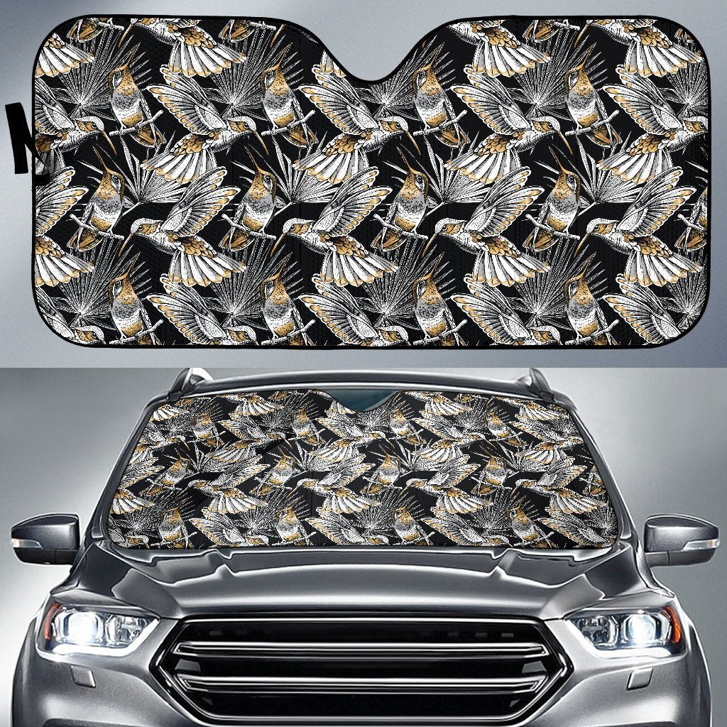 Hummingbird Gold Design Themed Print Car Sun Shade For Windshield