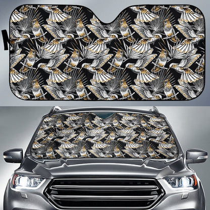 Hummingbird Gold Design Themed Print Car Sun Shade For Windshield