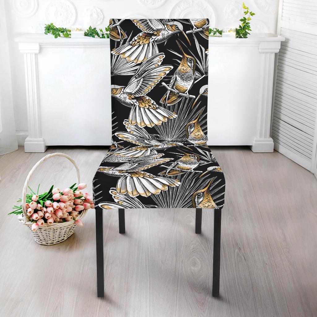 Hummingbird Gold Design Themed Print Dining Chair Slipcover-JTAMIGO.COM