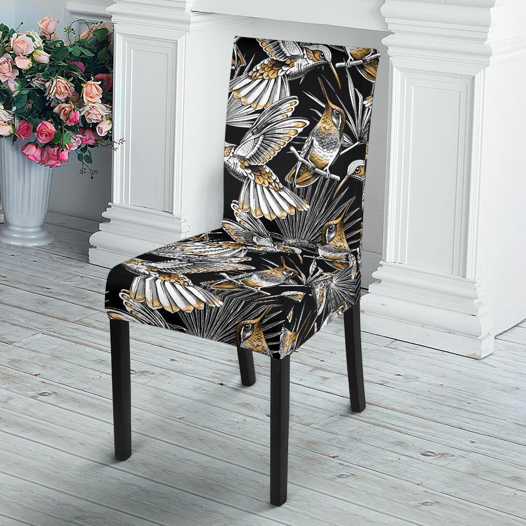 Hummingbird Gold Design Themed Print Dining Chair Slipcover-JTAMIGO.COM
