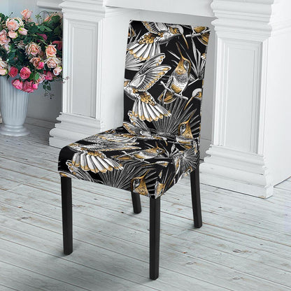 Hummingbird Gold Design Themed Print Dining Chair Slipcover-JTAMIGO.COM