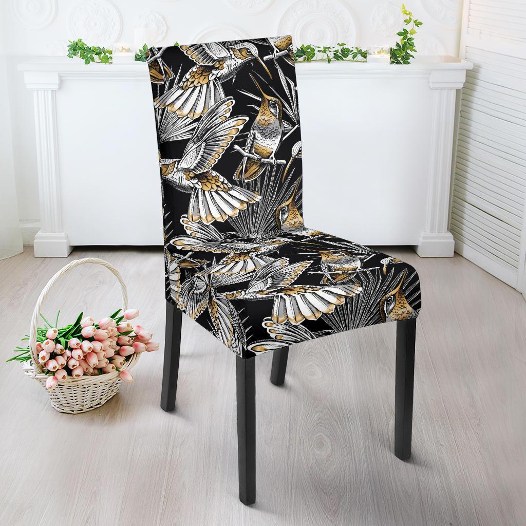 Hummingbird Gold Design Themed Print Dining Chair Slipcover-JTAMIGO.COM