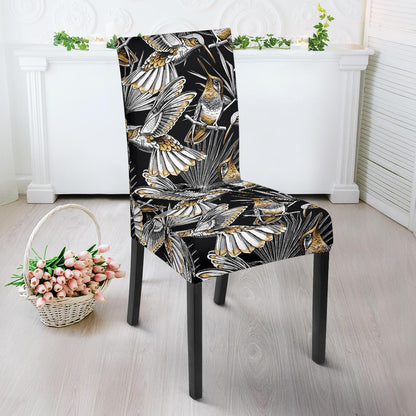 Hummingbird Gold Design Themed Print Dining Chair Slipcover-JTAMIGO.COM