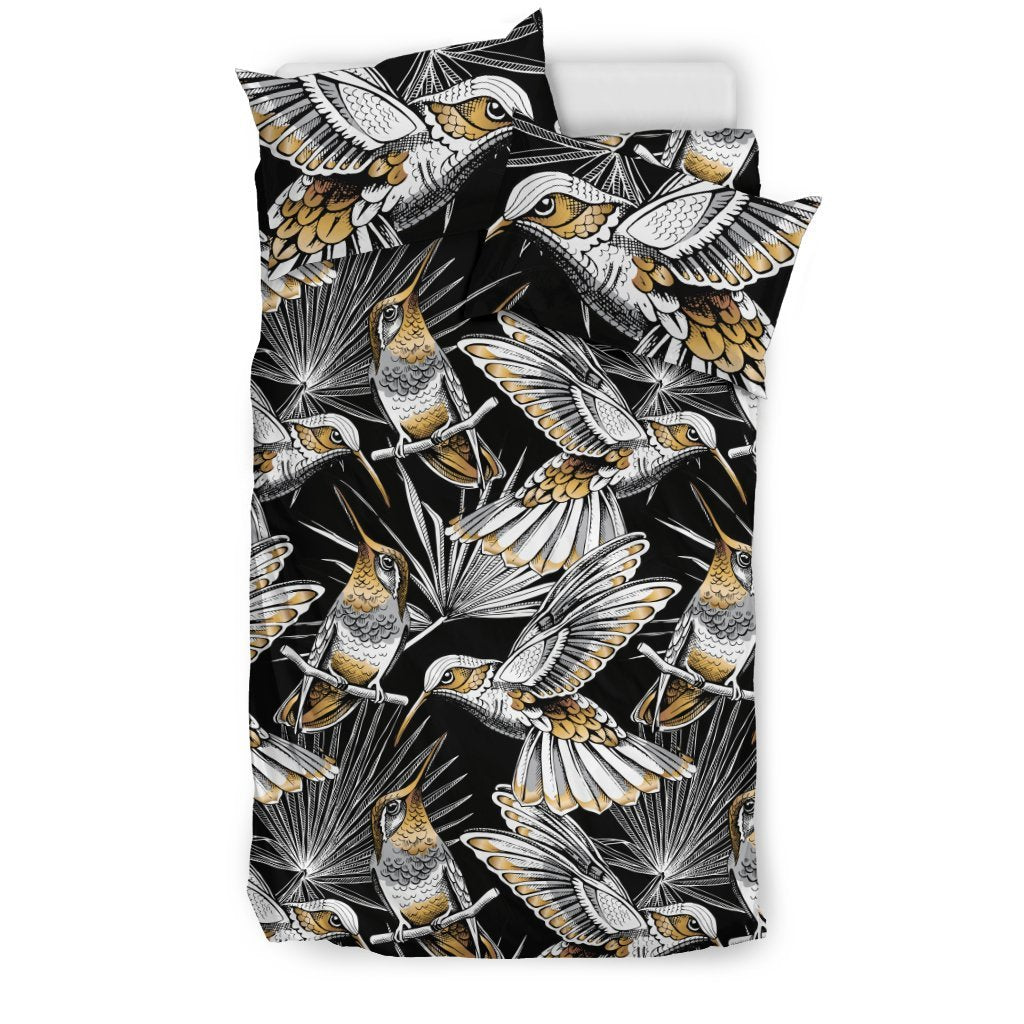 Hummingbird Gold Design Themed Print Duvet Cover Bedding Set