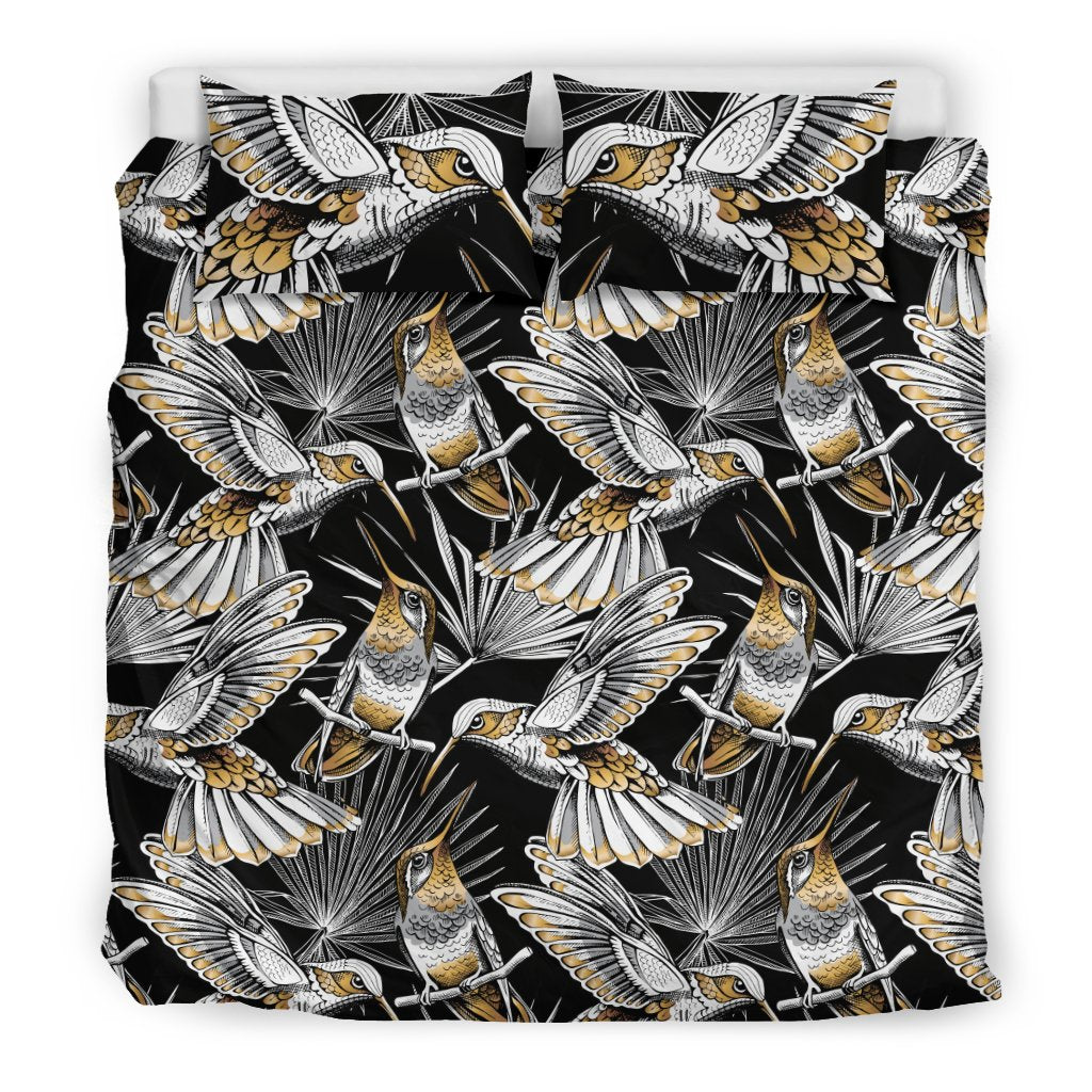 Hummingbird Gold Design Themed Print Duvet Cover Bedding Set