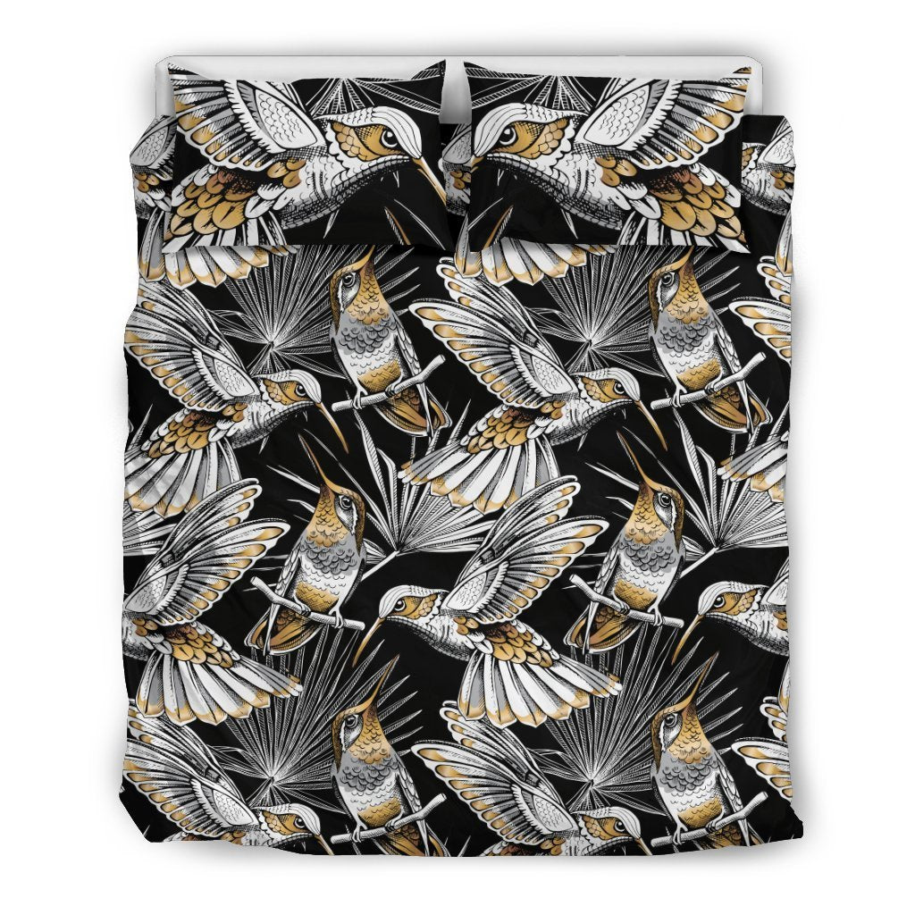 Hummingbird Gold Design Themed Print Duvet Cover Bedding Set