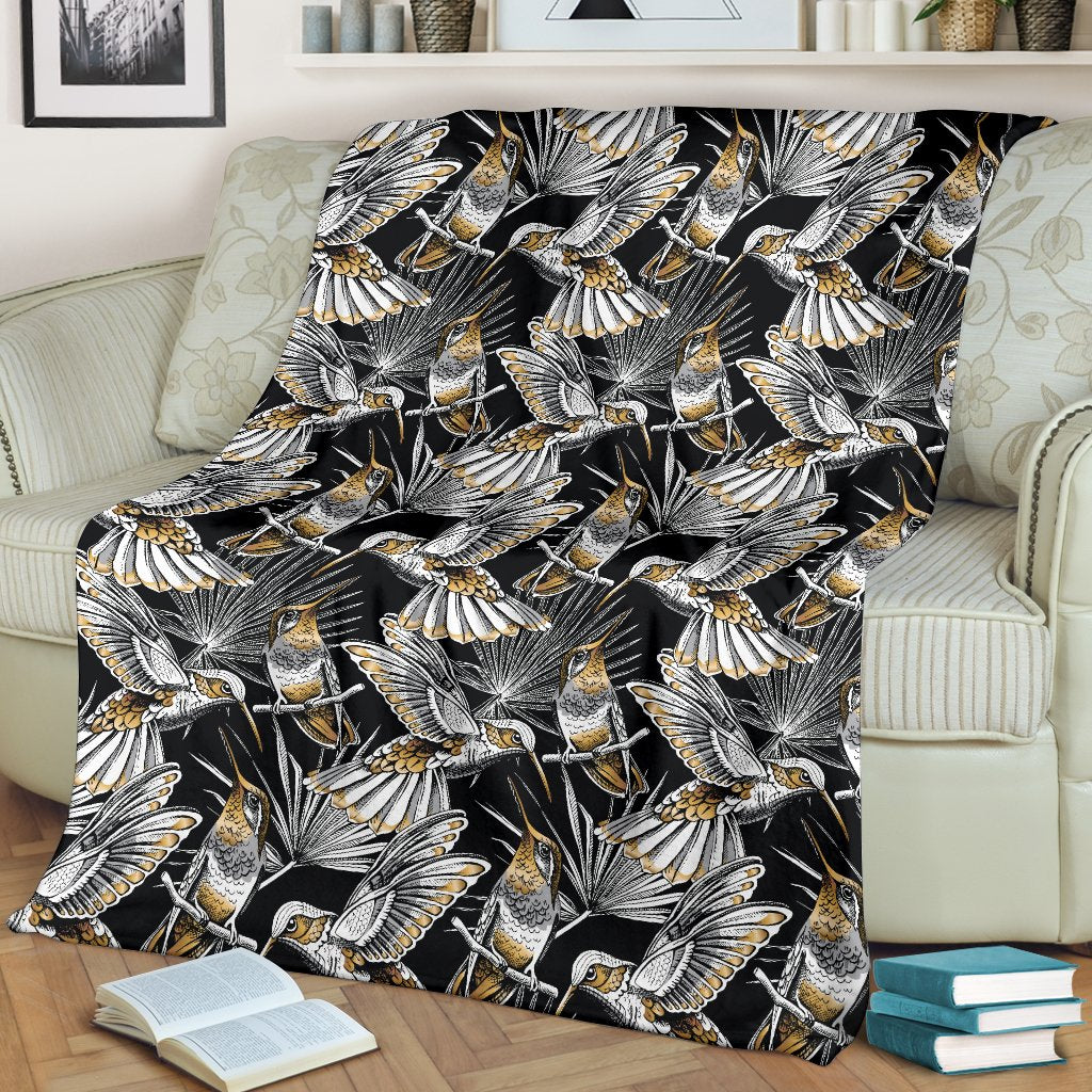 Hummingbird Gold Design Themed Print Fleece Blanket