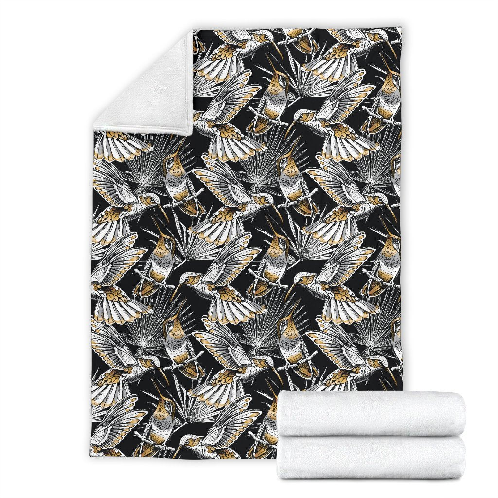 Hummingbird Gold Design Themed Print Fleece Blanket