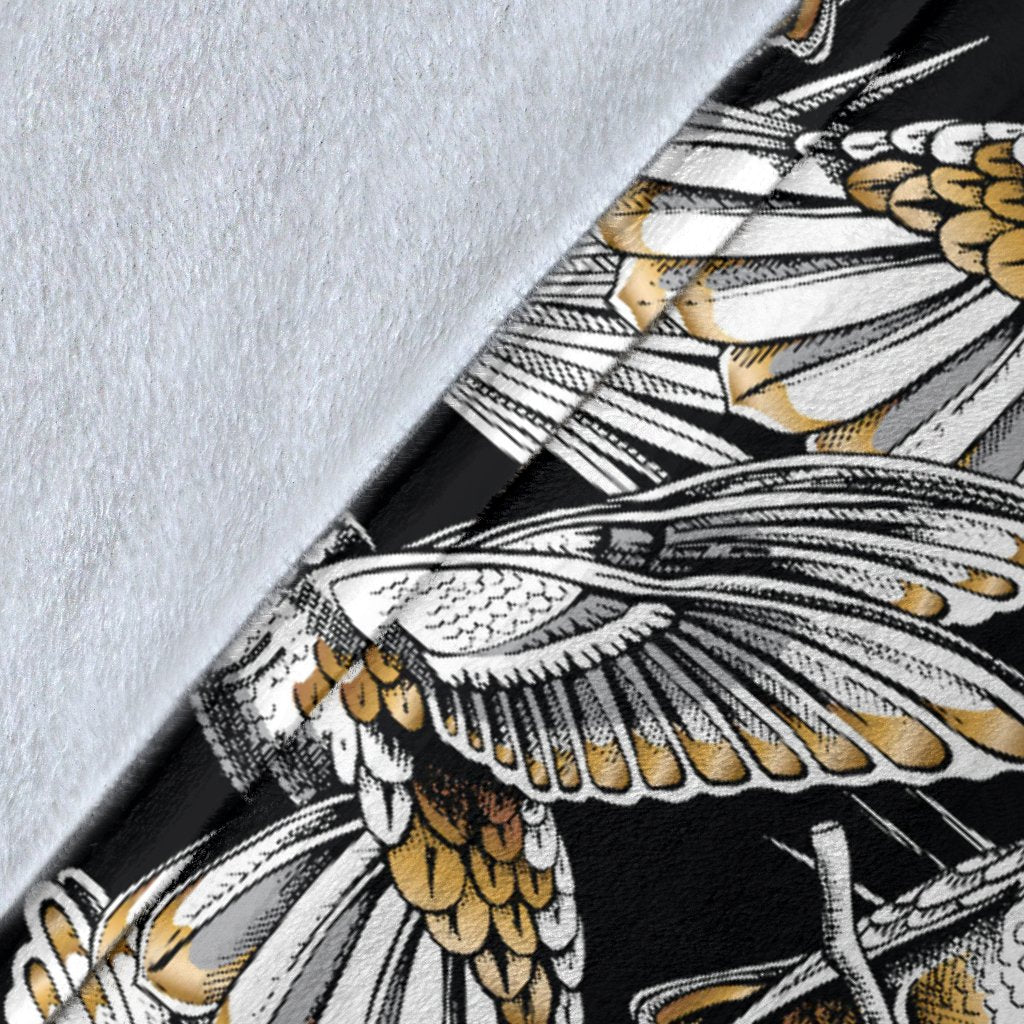 Hummingbird Gold Design Themed Print Fleece Blanket