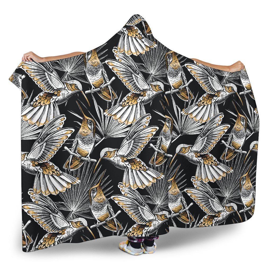 Hummingbird Gold Design Themed Print Hooded Blanket-JTAMIGO.COM