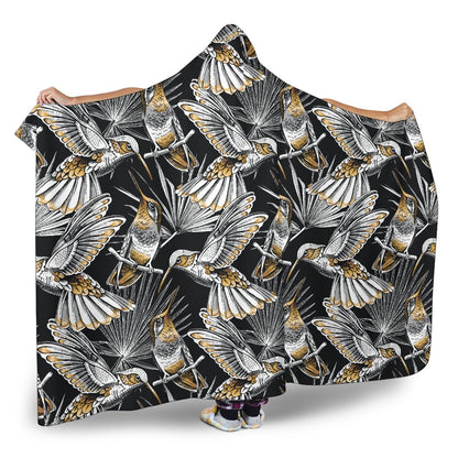 Hummingbird Gold Design Themed Print Hooded Blanket-JTAMIGO.COM