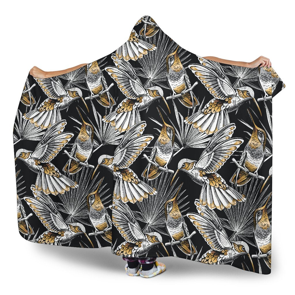 Hummingbird Gold Design Themed Print Hooded Blanket-JTAMIGO.COM