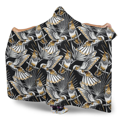 Hummingbird Gold Design Themed Print Hooded Blanket-JTAMIGO.COM