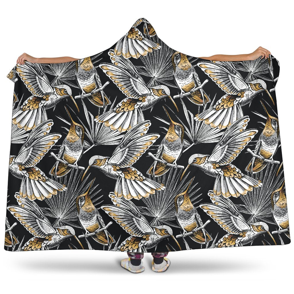 Hummingbird Gold Design Themed Print Hooded Blanket-JTAMIGO.COM