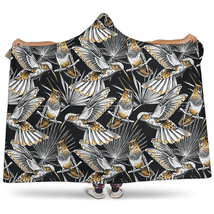 Hummingbird Gold Design Themed Print Hooded Blanket-JTAMIGO.COM