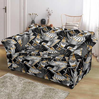 Hummingbird Gold Design Themed Print Loveseat Slipcover-JTAMIGO.COM