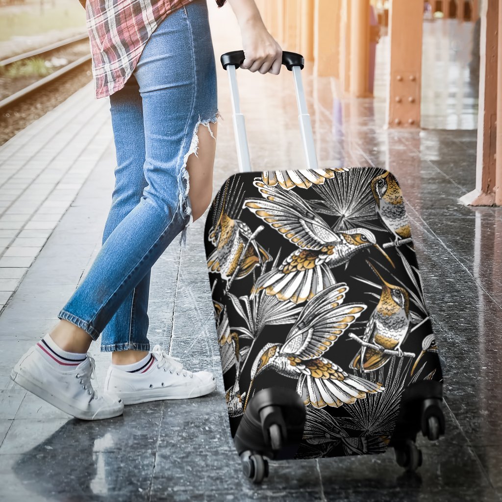 Hummingbird Gold Design Themed Print Luggage Cover Protector