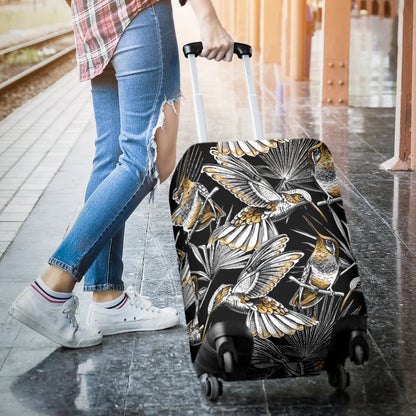 Hummingbird Gold Design Themed Print Luggage Cover Protector