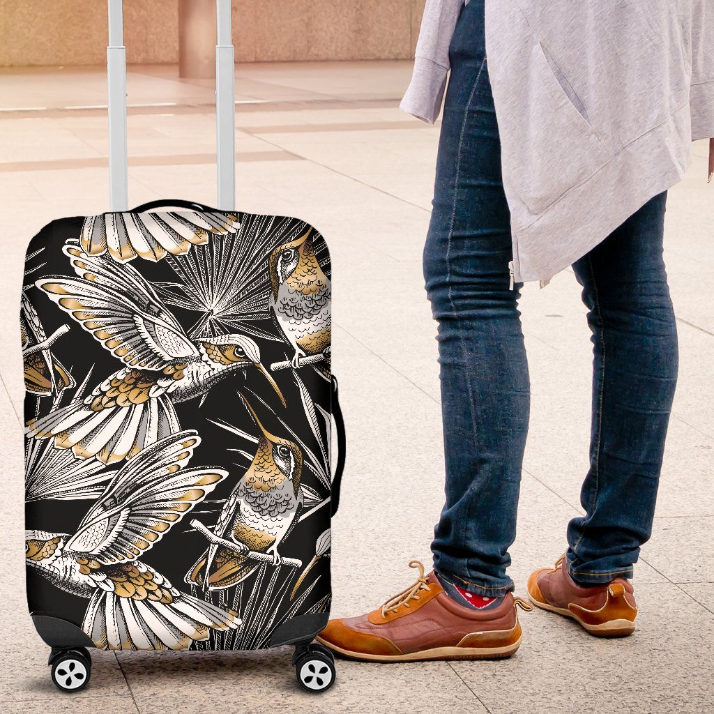 Hummingbird Gold Design Themed Print Luggage Cover Protector