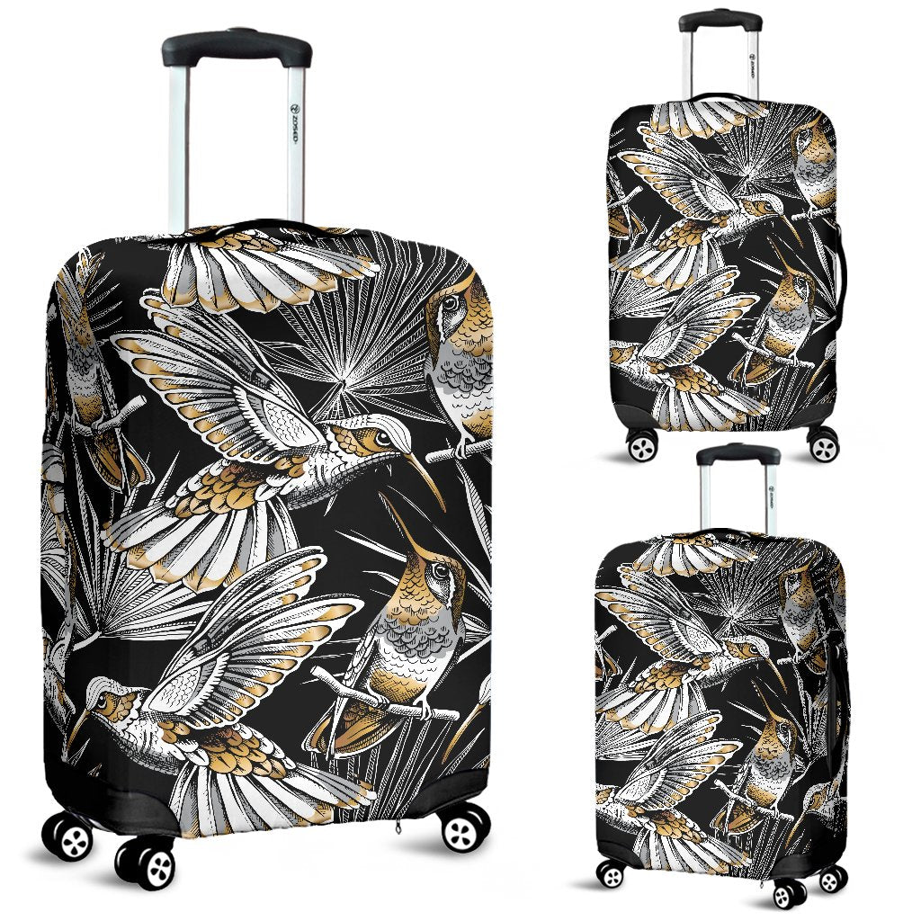 Hummingbird Gold Design Themed Print Luggage Cover Protector