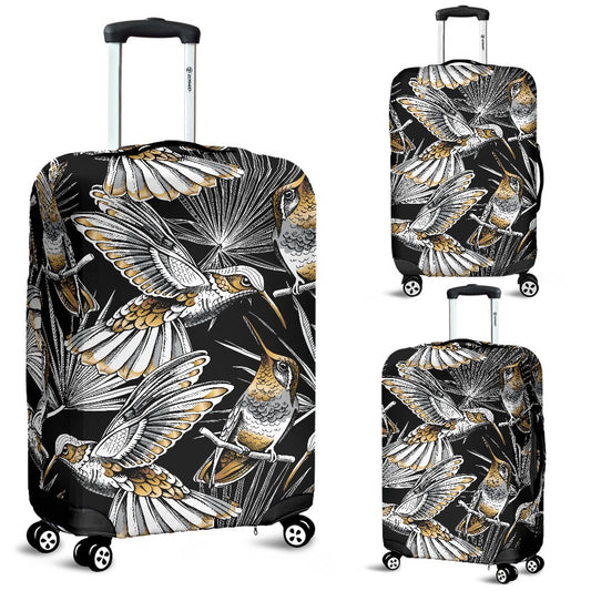 Hummingbird Gold Design Themed Print Luggage Cover Protector