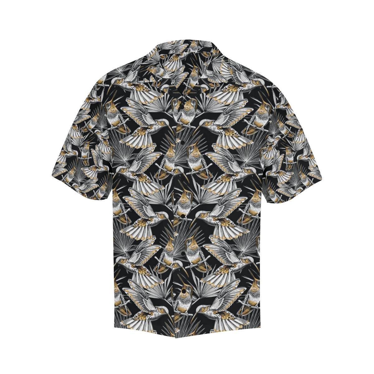 Hummingbird Gold Design Themed Print Men Aloha Hawaiian Shirt