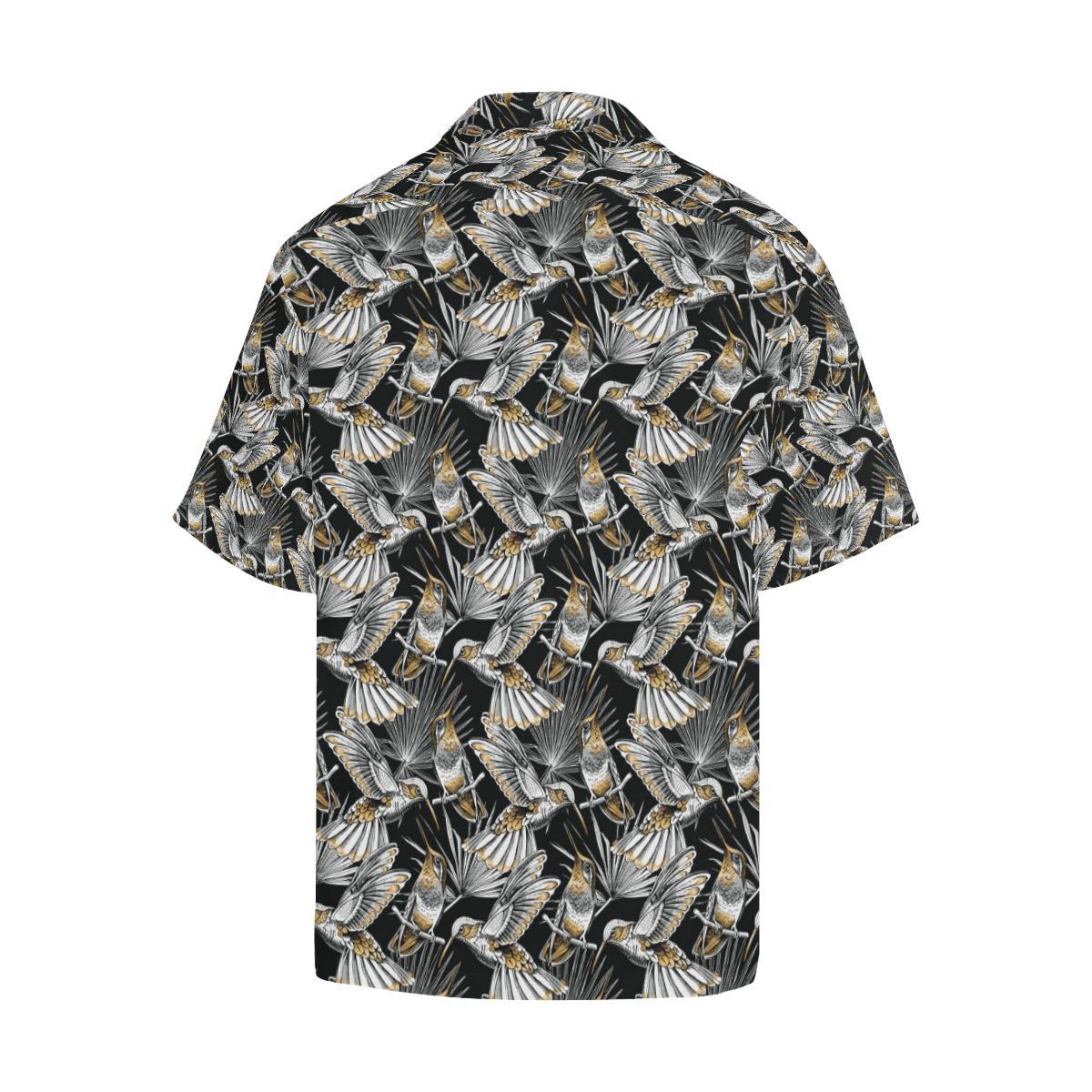 Hummingbird Gold Design Themed Print Men Aloha Hawaiian Shirt