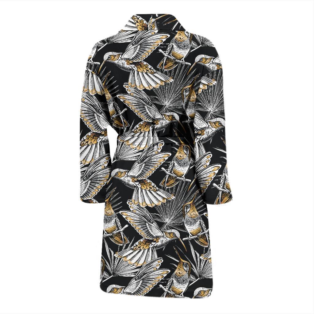 Hummingbird Gold Design Themed Print Men Bath Robe-JTAMIGO.COM