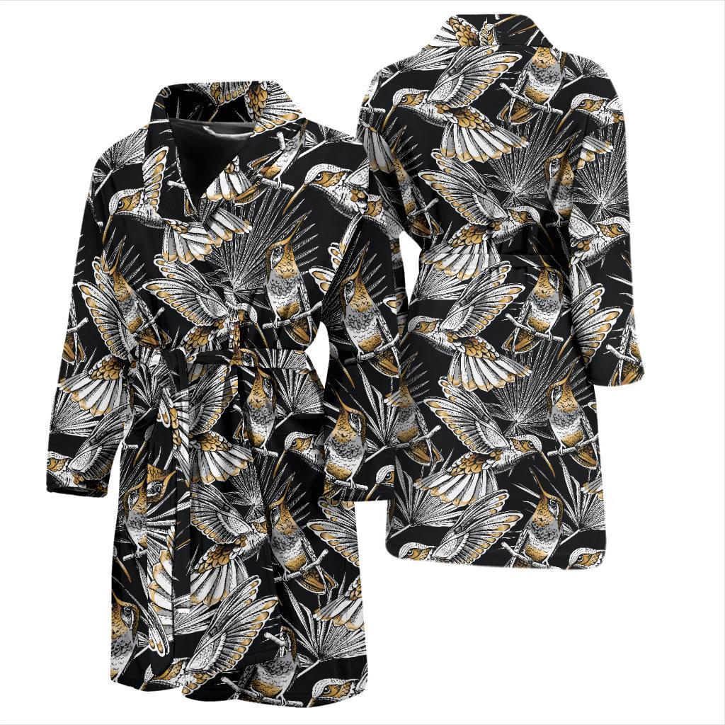 Hummingbird Gold Design Themed Print Men Bath Robe-JTAMIGO.COM
