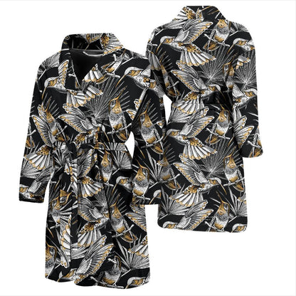 Hummingbird Gold Design Themed Print Men Bath Robe-JTAMIGO.COM