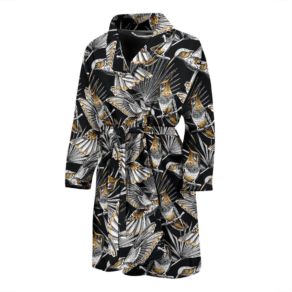 Hummingbird Gold Design Themed Print Men Bath Robe-JTAMIGO.COM
