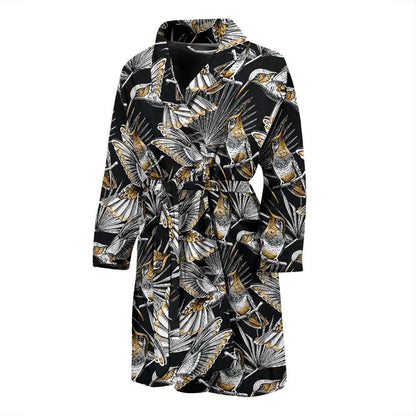 Hummingbird Gold Design Themed Print Men Bath Robe-JTAMIGO.COM