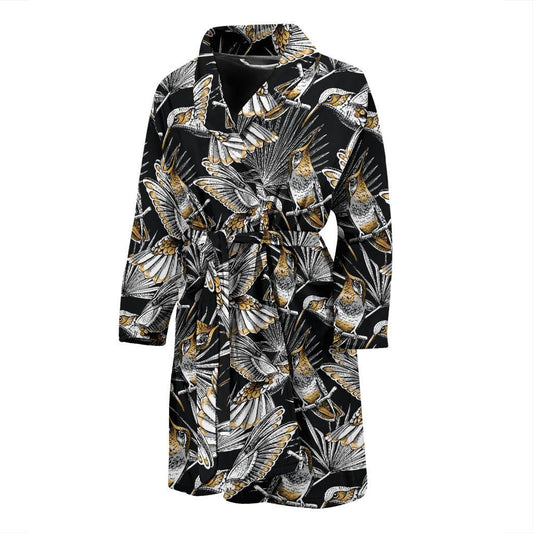 Hummingbird Gold Design Themed Print Men Bath Robe-JTAMIGO.COM