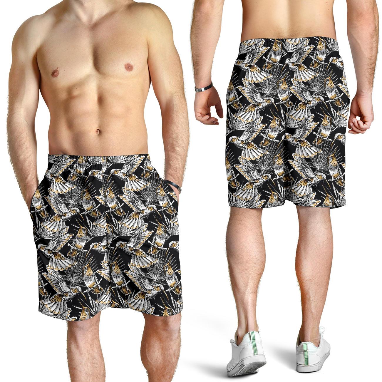 Hummingbird Gold Design Themed Print Mens Shorts-JTAMIGO.COM