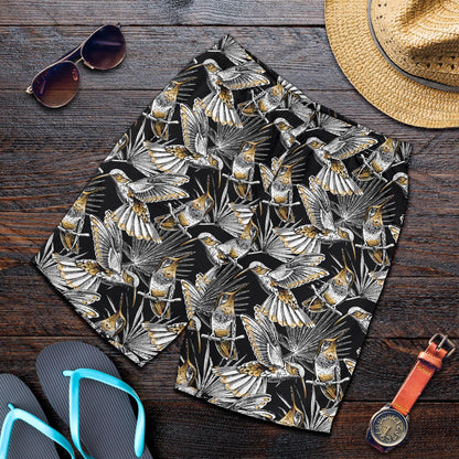 Hummingbird Gold Design Themed Print Mens Shorts-JTAMIGO.COM