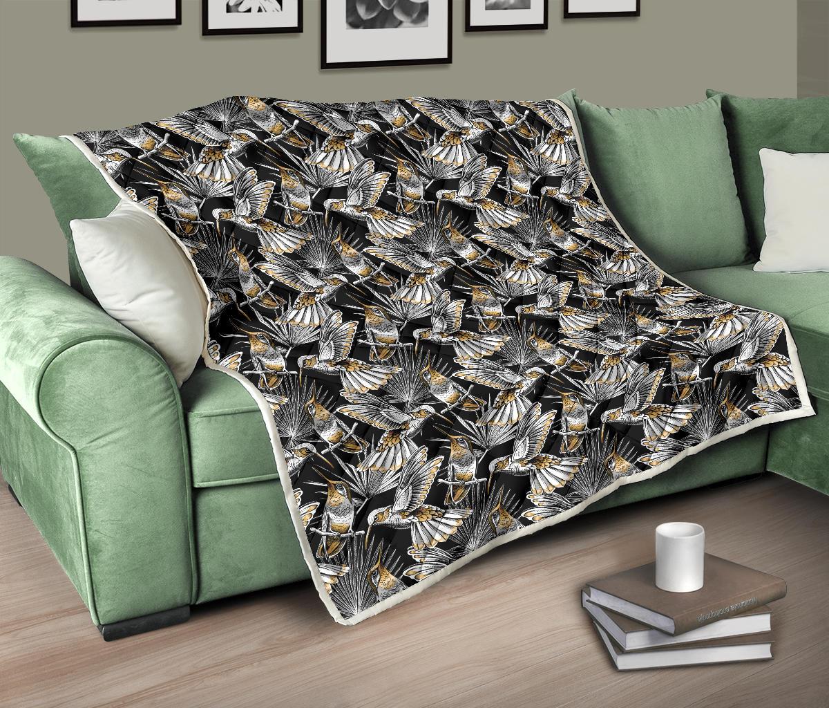 Hummingbird Gold Design Themed Print Premium Quilt-JTAMIGO.COM