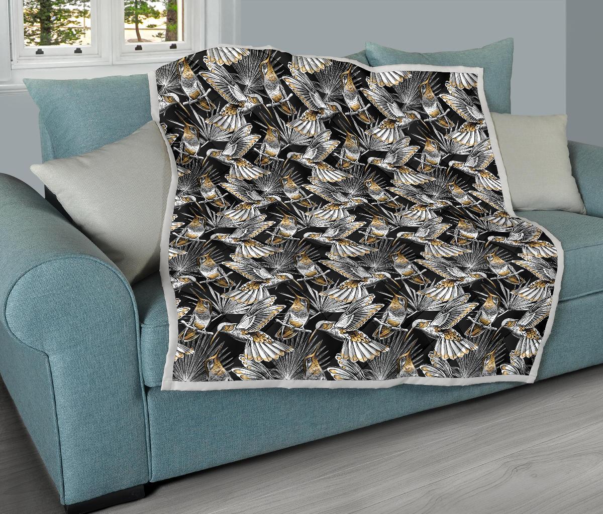 Hummingbird Gold Design Themed Print Premium Quilt-JTAMIGO.COM