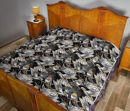 Hummingbird Gold Design Themed Print Premium Quilt-JTAMIGO.COM