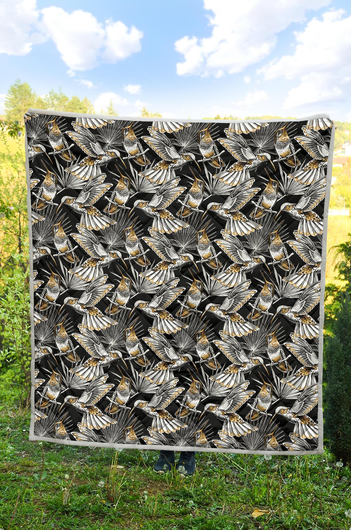 Hummingbird Gold Design Themed Print Premium Quilt-JTAMIGO.COM