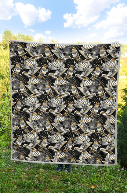 Hummingbird Gold Design Themed Print Premium Quilt-JTAMIGO.COM