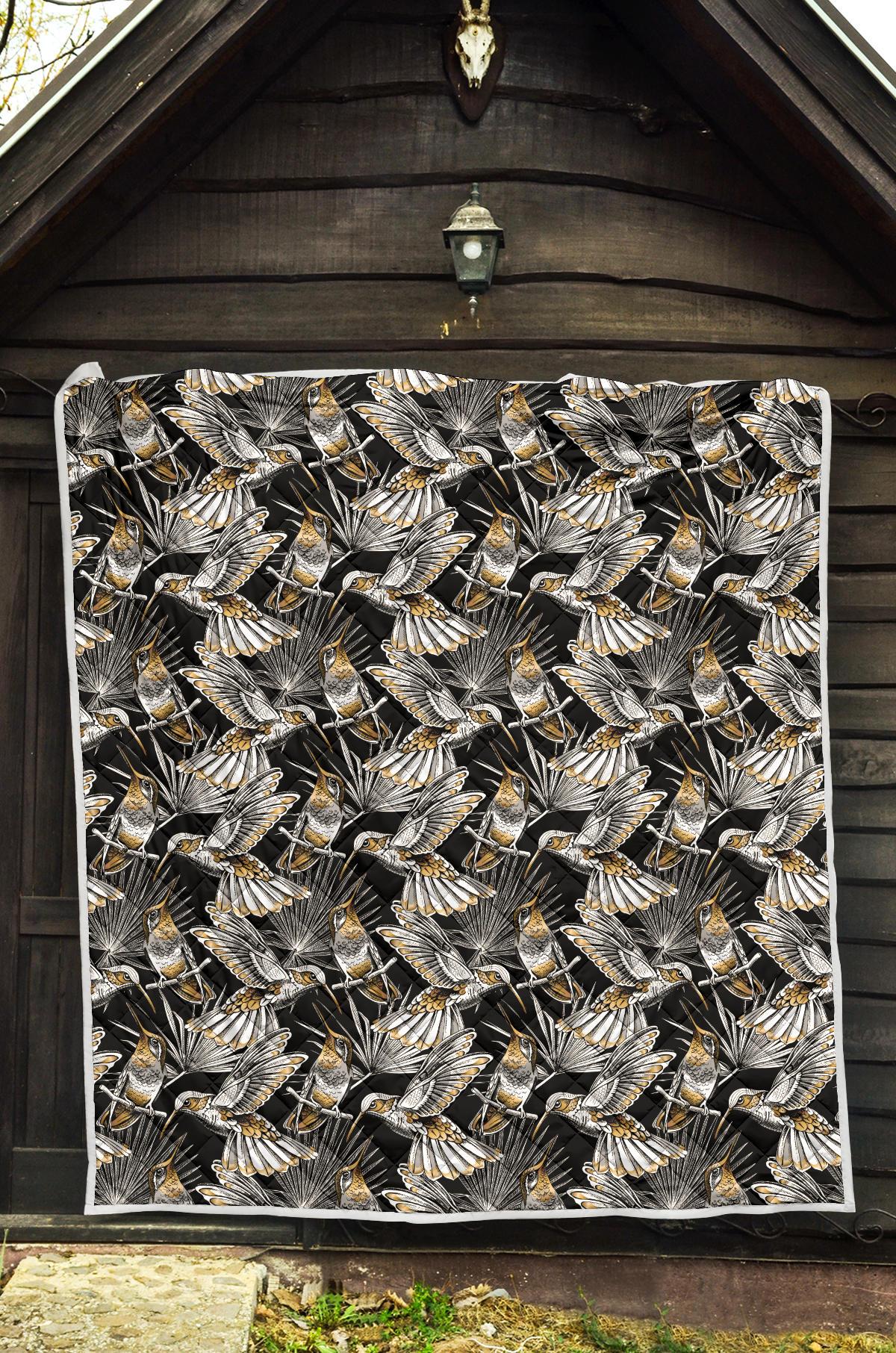 Hummingbird Gold Design Themed Print Premium Quilt-JTAMIGO.COM