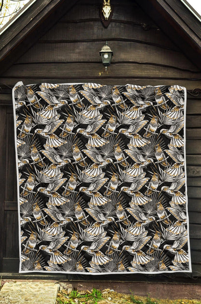 Hummingbird Gold Design Themed Print Premium Quilt-JTAMIGO.COM