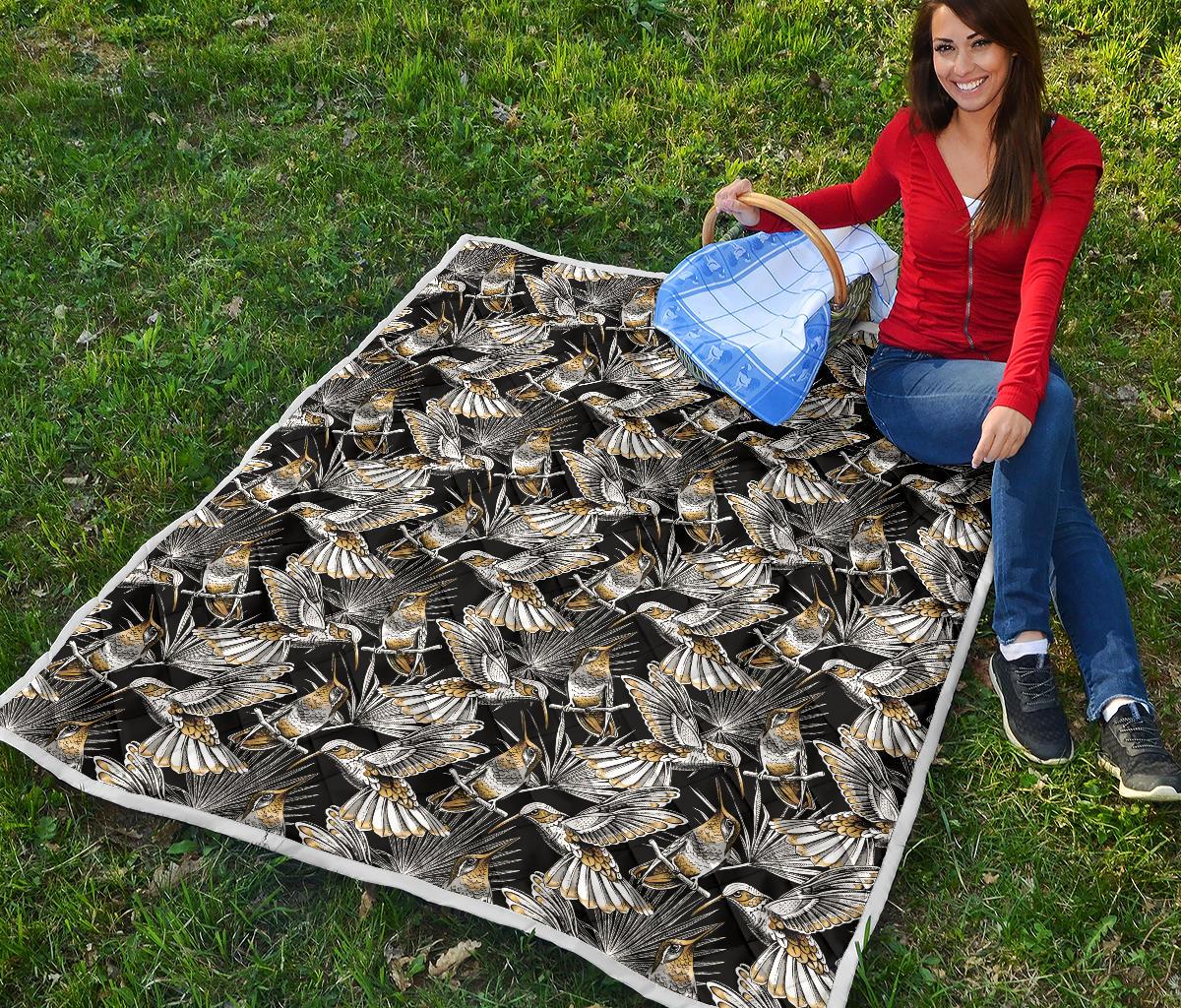 Hummingbird Gold Design Themed Print Premium Quilt-JTAMIGO.COM