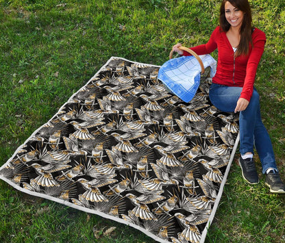 Hummingbird Gold Design Themed Print Premium Quilt-JTAMIGO.COM