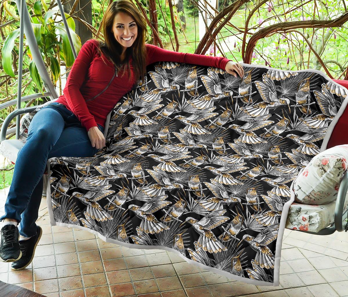 Hummingbird Gold Design Themed Print Premium Quilt-JTAMIGO.COM