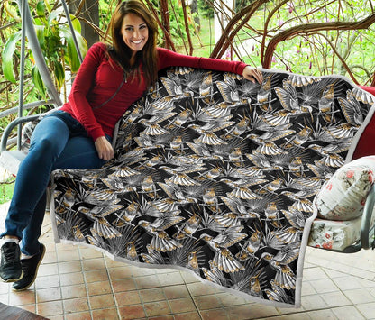 Hummingbird Gold Design Themed Print Premium Quilt-JTAMIGO.COM
